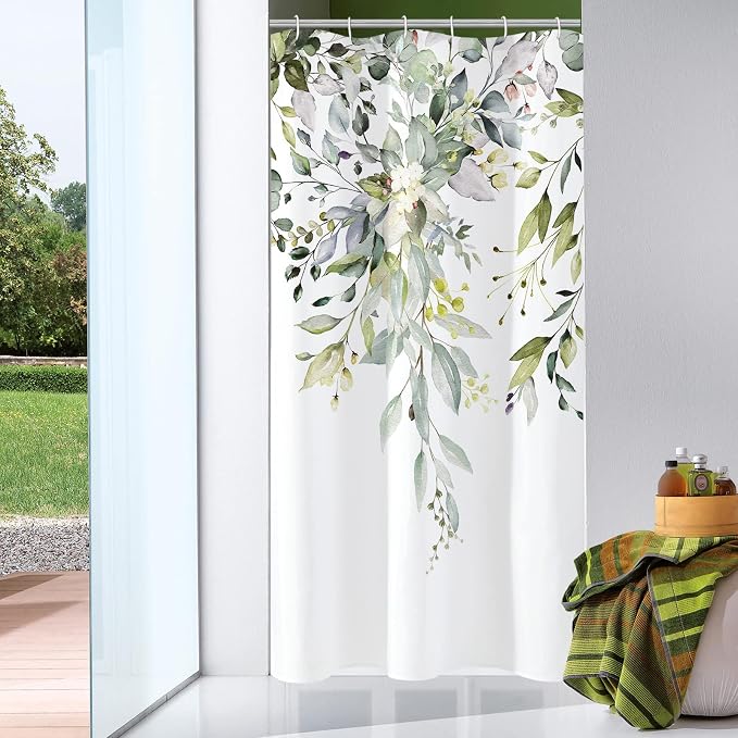 Gibelle Small Stall Shower Curtain 36 x 72, Narrow Half Sage Green Floral by Gibelle