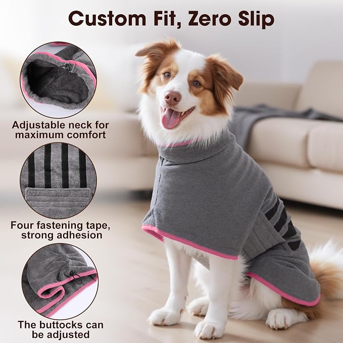 Microfibre Dog Bathrobe Towel Wrap Super Absorbent Dog Drying Coat Bath Robe - Image 2