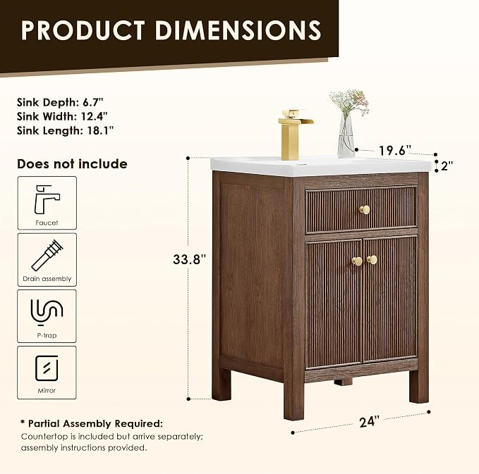 ALTAIR 24 Inch Vanity Bathroom Small Sink Vanities Single Bath Large Storge - Image 2