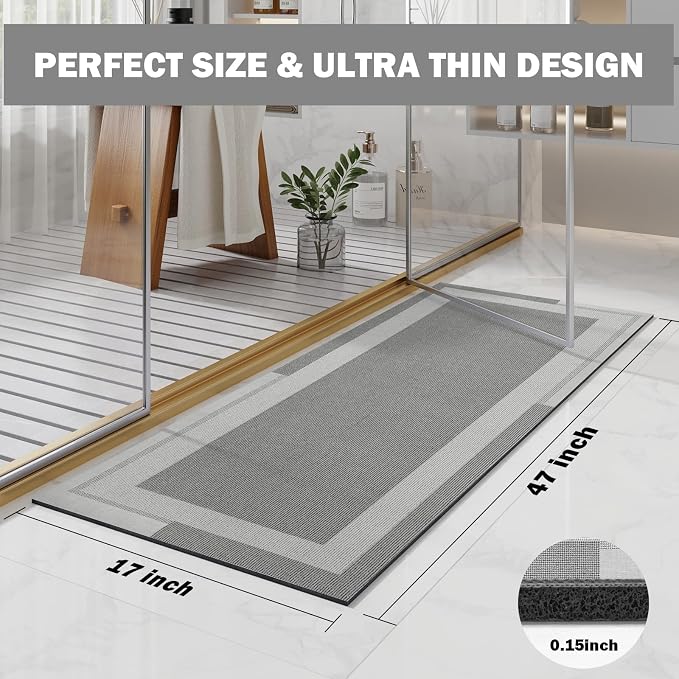 Non Slip Long Bath Mat Bathroom Runner, Rubber Backing Ultra Thin Bathroom Rugs - Image 2