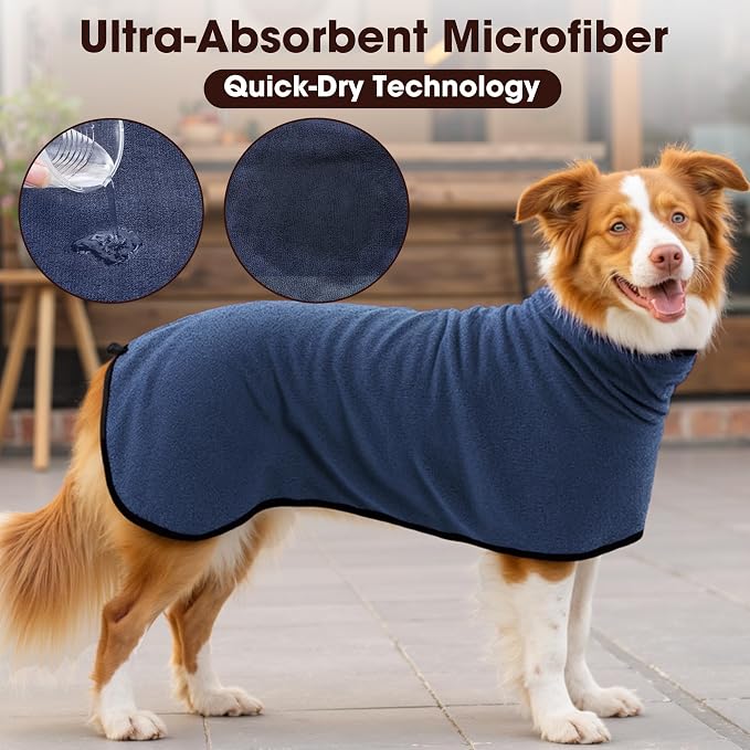 Microfibre Dog Bathrobe Towel Wrap Super Absorbent Dog Drying Coat Bath Robe - Image 4