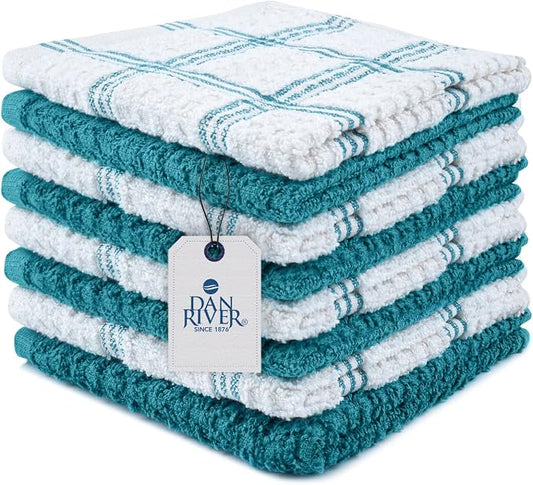 DAN RIVER Premium Dish Cloth 100% Cotton 12 X 12 Inches |Pack of 8|-Ultra Soft by DanRiver