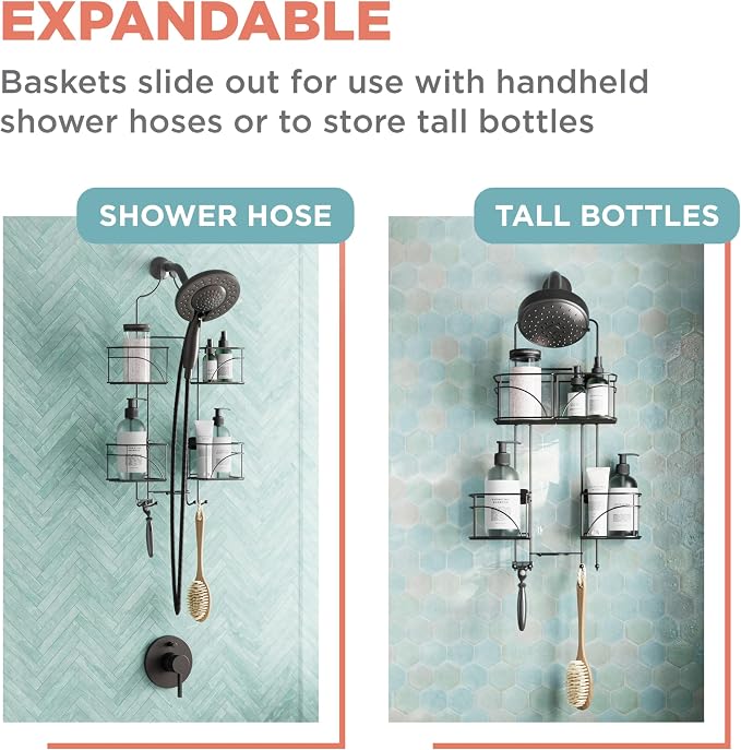 Zenna Home Modern Bronze Expandable Rust-Resistant Over-the-Shower Caddy - Image 7