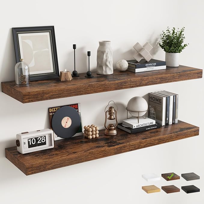 55 Inch Long Floating Shelves for Wall 2 Pack, Easy Install Engineered Wood by Marsmiles