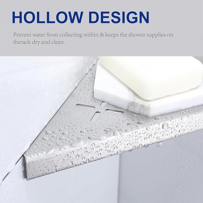 10" Corner Shower Shelf, Recessed Corner Shelf Organizer Rack, No Drilling - Image 4