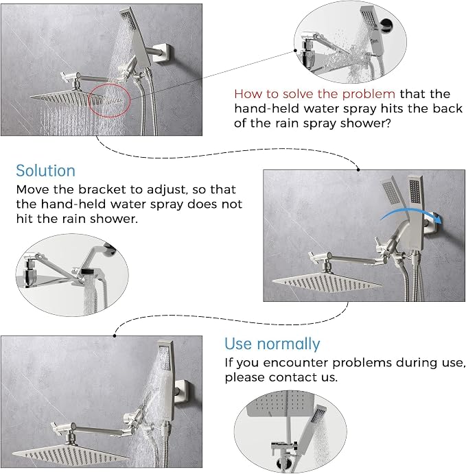 G-Promise All Metal 10" Dual Square Shower Head Combo | Rain Shower Head | - Image 7