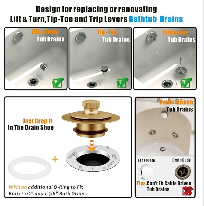 Artiwell Bath Tub Drain Trim Set Conversion Kit Assembly, - Image 2