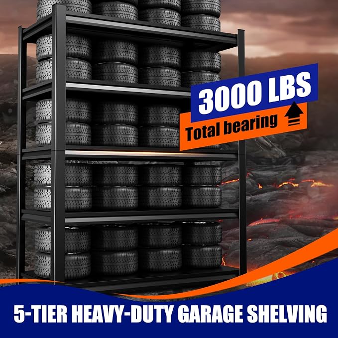 71"H-35"W Garage Shelving, 5-Tier heavy duty storage shelves, Adjustable Metal - Image 4