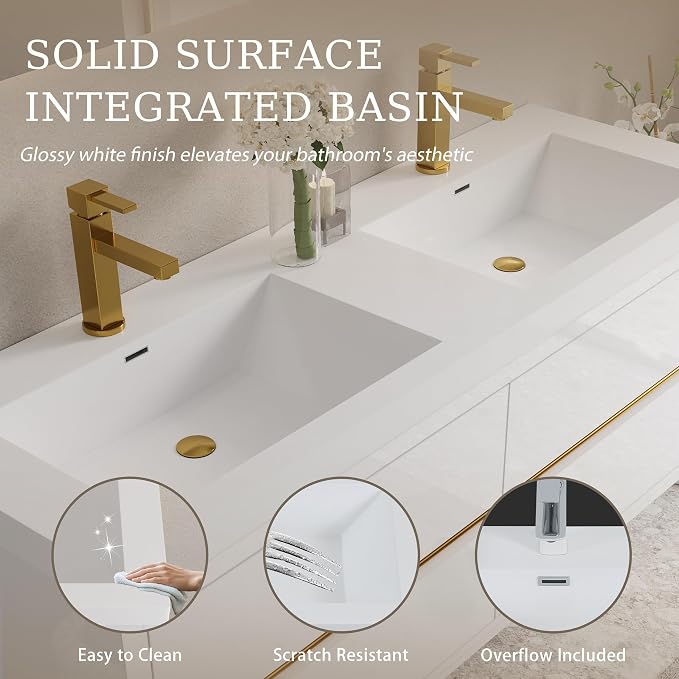 60" Wall-Mounted Bathroom Vanity, Double Sink Floating Cabinet - Image 3