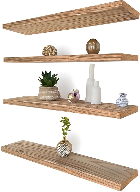 24 Inch Floating Shelves for Wall Rustic Light Wood Wall Shelves for Bedroom by Unknown