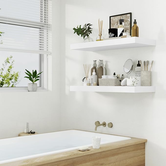 12" Deep White Floating Shelves, Over Toilet Long Wall Mounted Modern Farmhouse - Image 6