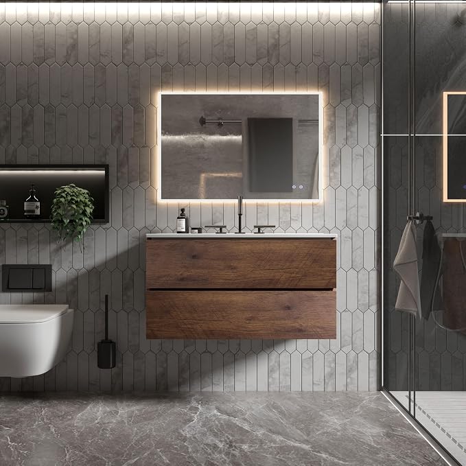 36" Bathroom Vanity with Sink, Modern Floating Vanity with Double Soft Closing - Image 4