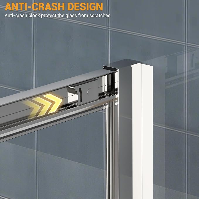 Bathroom Shower Glass Door 57.4"-59" W×76" H, Single Sliding Shower Door - Image 5