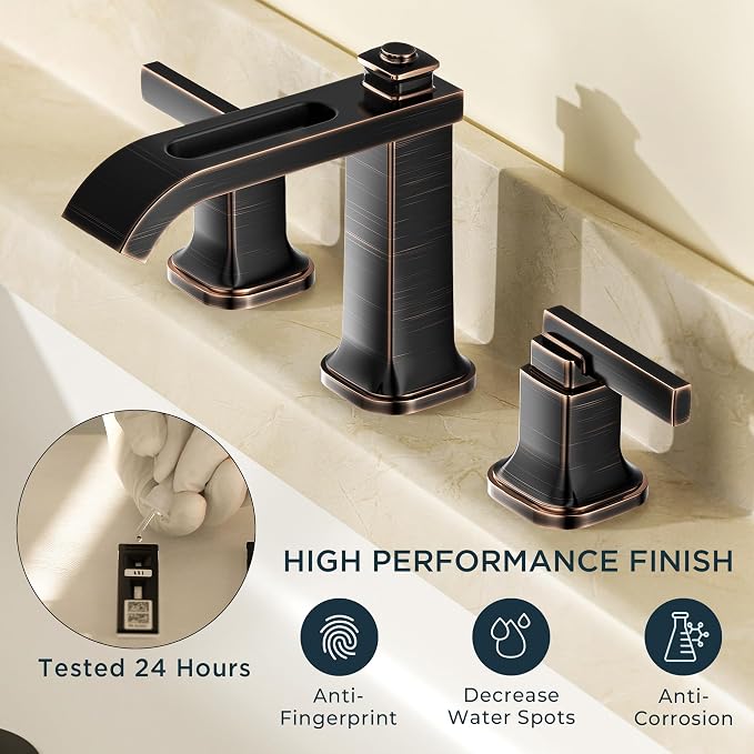 FORIOUS 3 Hole Oil Rubbed Bronze Bathroom Faucet, 8 Inch Widespread Bathroom - Image 3