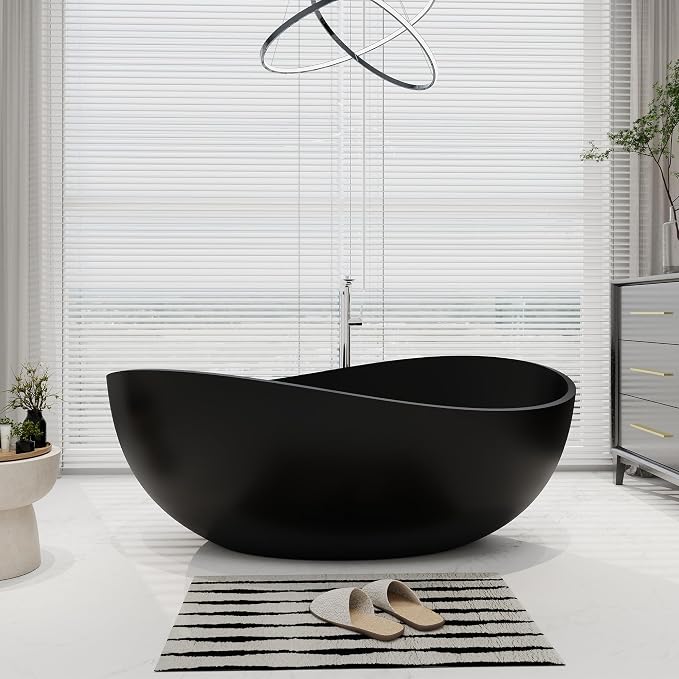 SJ STAR&JANE 63" x 38" Solid Surface Freestanding Bathtub, Oval Soaking Tub by SJSTARJANE