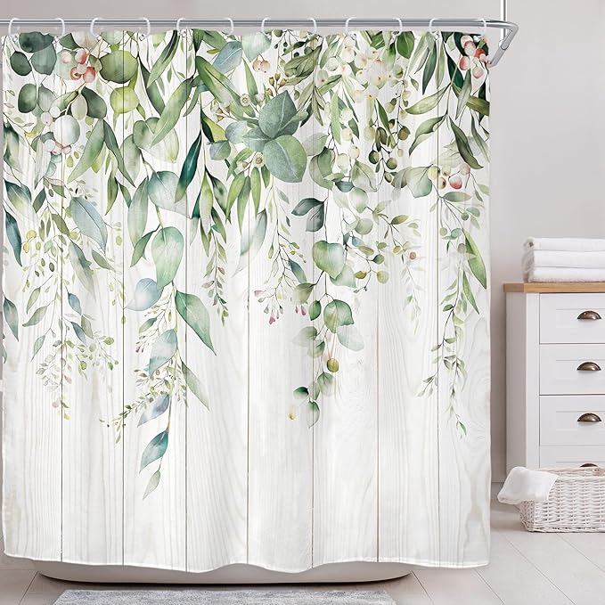 Riyidecor Sage Green Eucalyptus Leaves Shower Curtain by Riyidecor