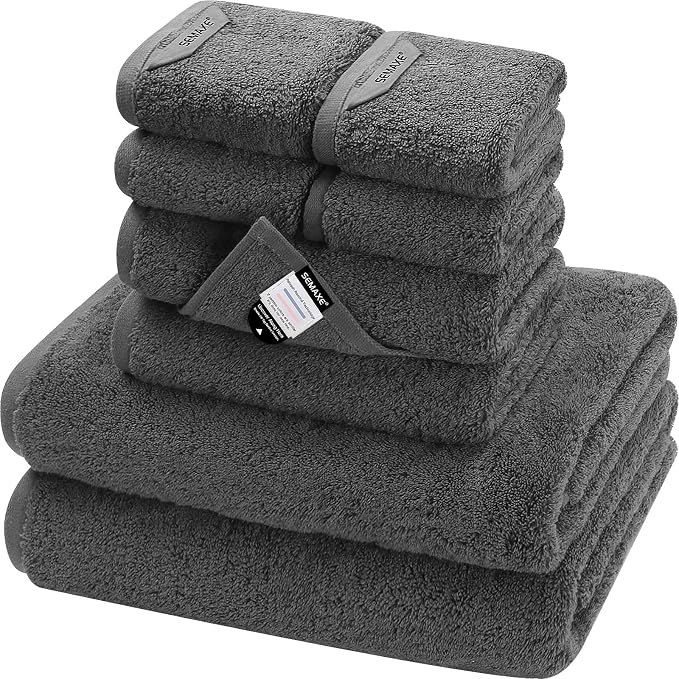 SEMAXE Bathroom Towel Set, 8-Piece Gray Cotton Towels by SEMAXE