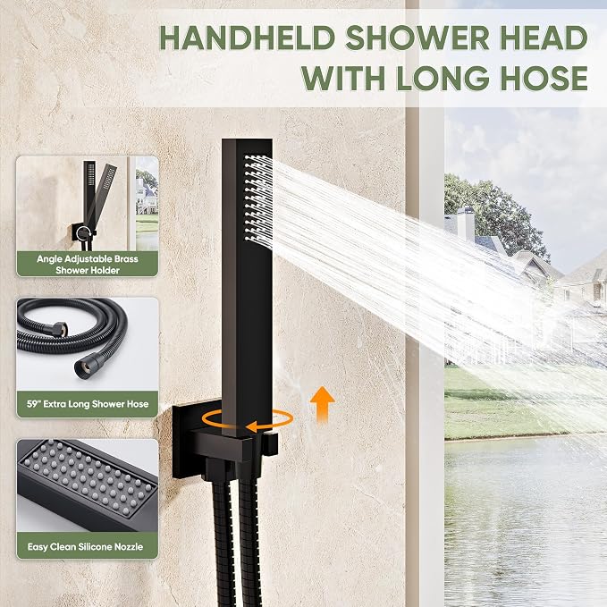 Black Shower System, Wall Mounted Shower Faucet Set - Image 5