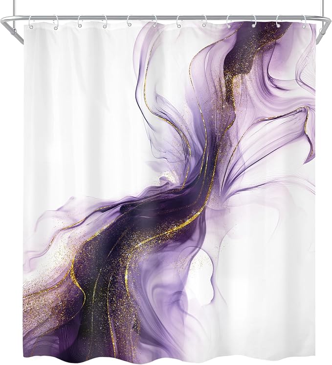Cinbloo Purple Shower Curtain 60Wx72H Abstract Marble Ombre Gold Bathroom Decor - Image 7
