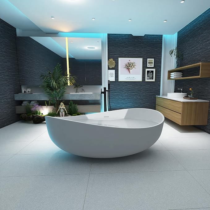 Stone Resin Freestanding Bathtub 71", Elegant Oval Shape Soaking Tub, Solid by MEDUNJESS