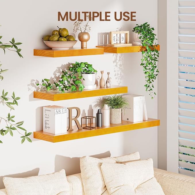 Pine Floating Wall Shelves 24 Inches Long x 8”x 1.4” Wooden Shelf Floating - Image 2