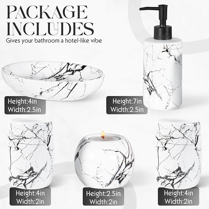 Ceramic Bathroom Accessory Set, 5-Piece Bathroom Accessory Set, Soap Dish - Image 3