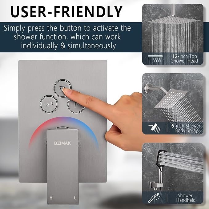 Shower Faucet Set Rainfall Shower System Push Button Diverter Shower Faucet - Image 4