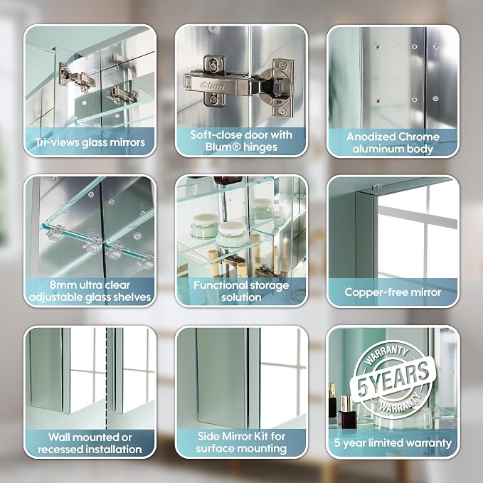 WELLFOR 92" x 36" Bathroom Medicine Cabinet - Image 7