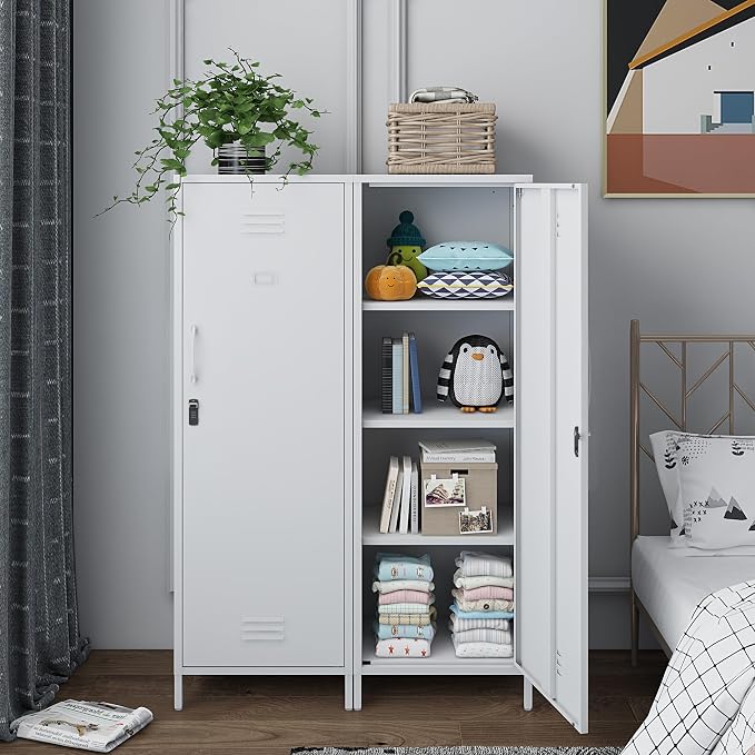 Locker Cabinet, 59.06" H White Metal Locker Storage Cabinet - Image 2