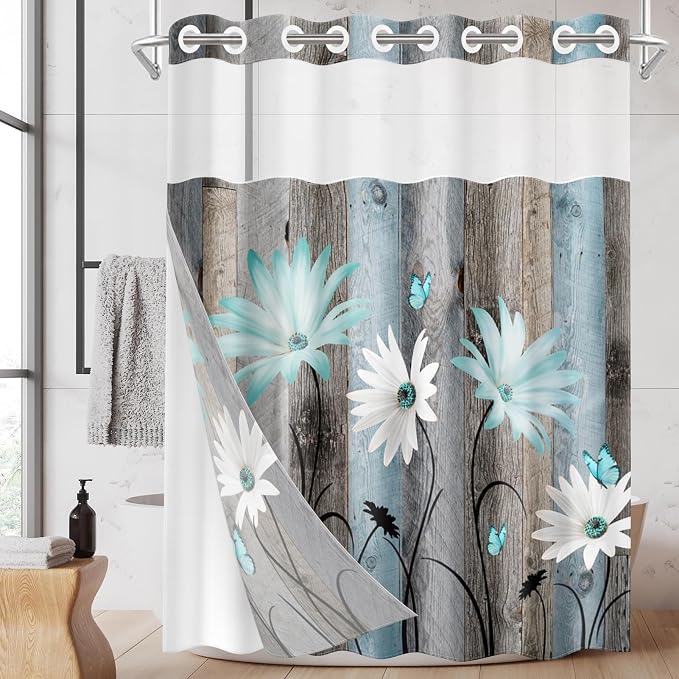 No Hook Rustic Farmhouse Shower Curtain by Nesphy