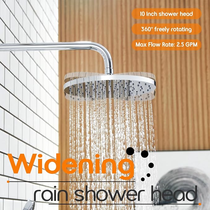 Shower System Set Includes 10-Inch Rainfall Shower Head, 3-Setting Handheld - Image 6