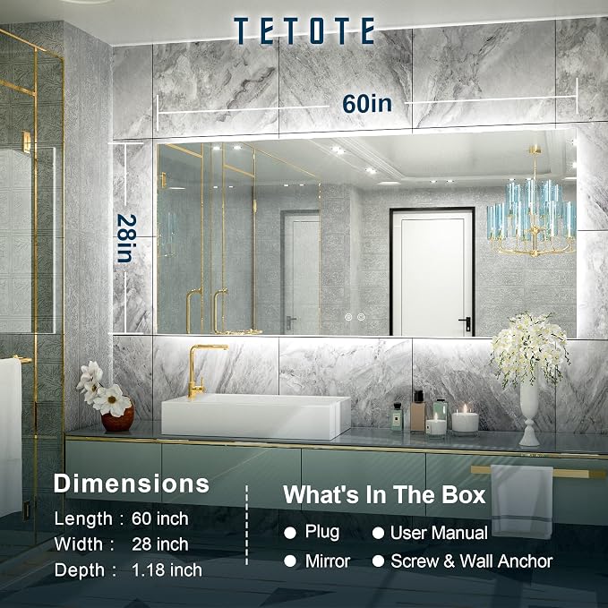 TETOTE 60 x 28 Inch LED Backlit Mirror - Image 6