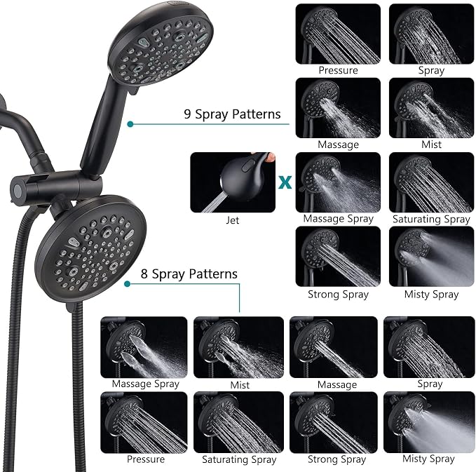 PROOX 3 Handle Tub Shower Faucet Set, Dual shower head Combo - Image 4