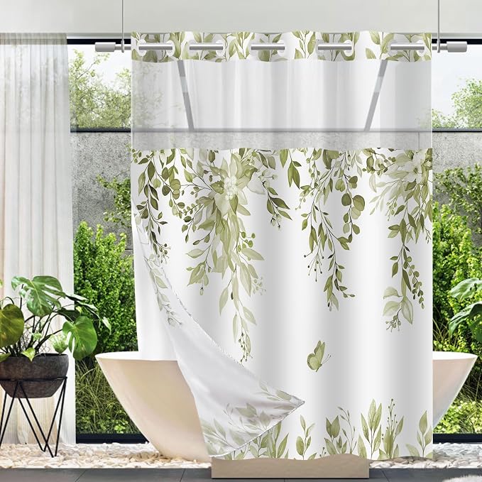 No Hook Shower Curtain and Liner Set, Bath Curtain Sets by TWLSNCD