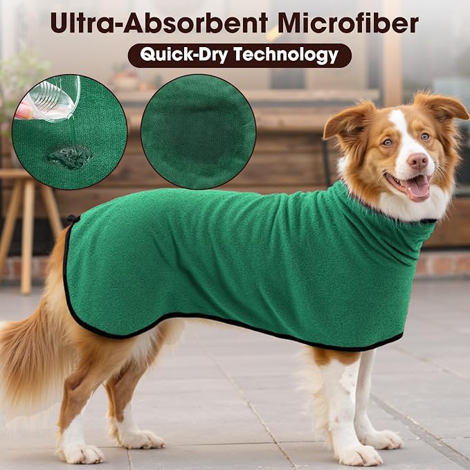 Microfibre Dog Bathrobe Towel Wrap Super Absorbent Dog Drying Coat Bath Robe - Image 4