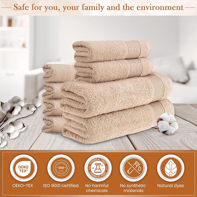 HALLEY Turkish Cotton Towels 2 Bath Towels 2 Hand Towels 4 Washcloths, Super - Image 2