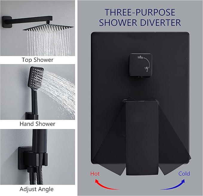 Bathroom Shower System 10 Inch Rain Shower Head and Handheld Wall Mounted - Image 4