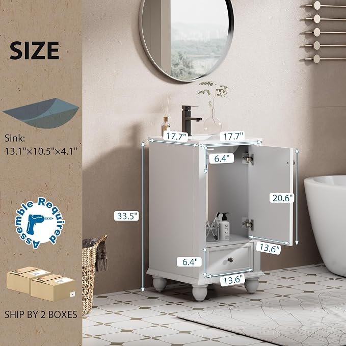 eclife 18" Bathroom Vanity Sink Combo Vintage Style - Image 2