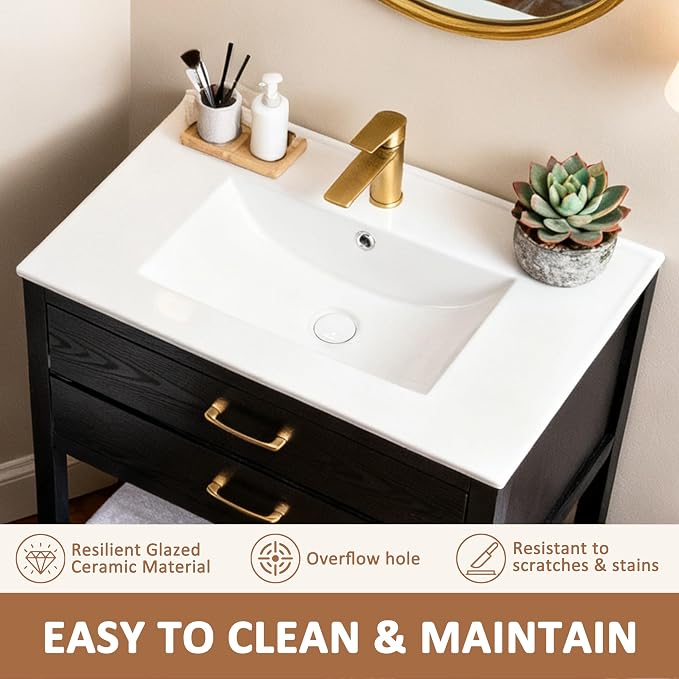 24 Inch Bathroom Vanity with Sink & Faucet & Drain, Farmhouse Freestanding - Image 5