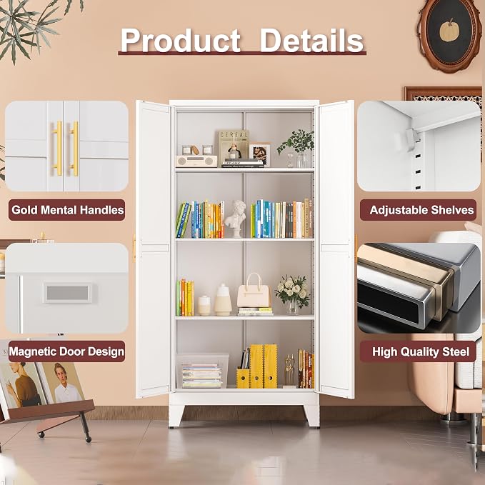 Metal Pantry Cabinet with 2 Doors and Adjustable Shelves, Kitchen Storage - Image 8