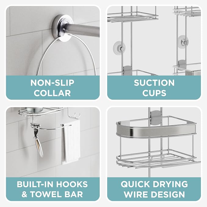 Zenith Expandable Handheld Shower Head/Large Bottle Caddy, Stainless Steel - Image 6