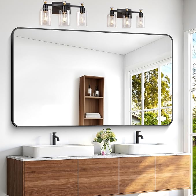 BONEWEI 60x36 inch Large Bathroom Mirror, Wall Mounted Bathroom Frame Vanity by BONEWEI