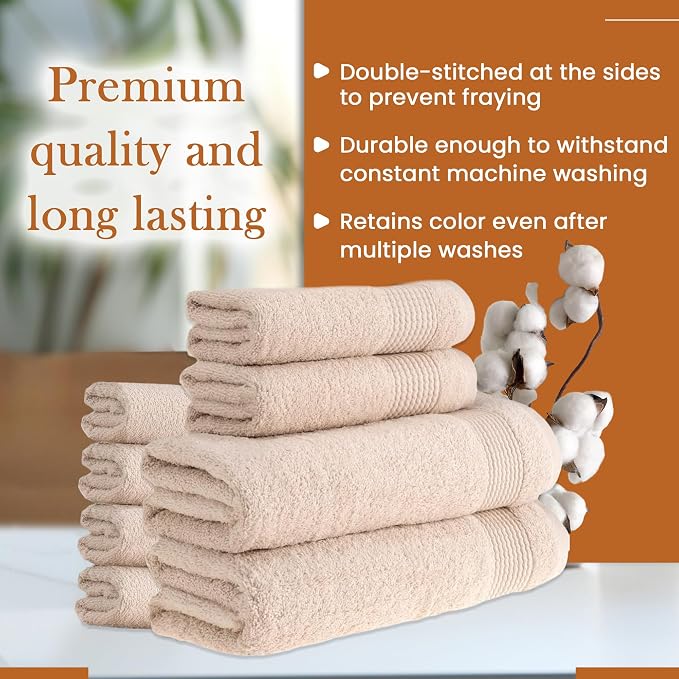 HALLEY Turkish Cotton Towels 2 Bath Towels 2 Hand Towels 4 Washcloths, Super - Image 5