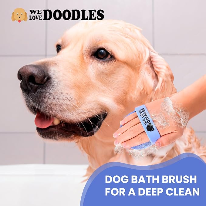 We Love Doodles 2 PACK Pet Rubber Bath Brush and Dog Shampoo - Image 4