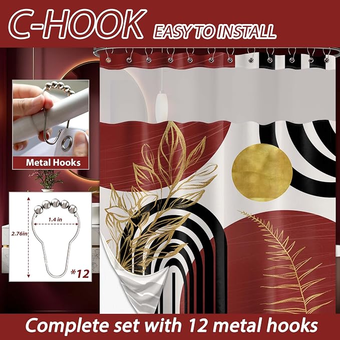 Black and Red Boho See Through Mesh Top Shower Curtain - Image 4
