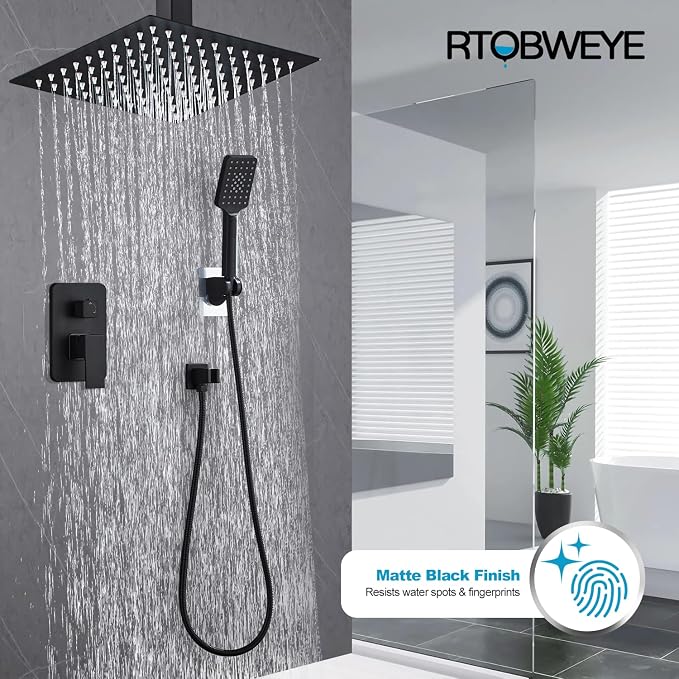 8 Inch Shower Faucet Set Ceiling Mount, High Pressure Rainfall Shower System - Image 5