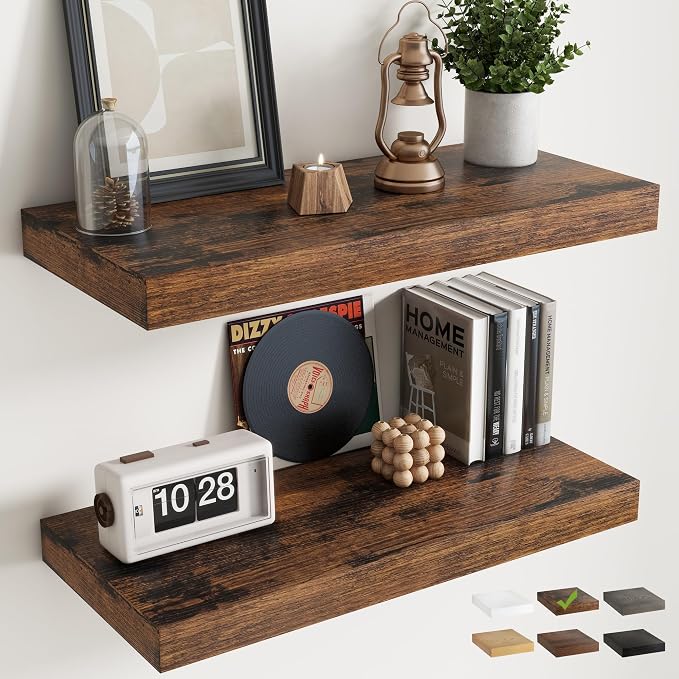 30 Inch Floating Shelves for Wall 2 Pack, Easy Install Engineered Wood Storage by Marsmiles