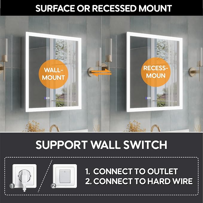 WELLFOR 30 x 32 Inch LED Medicine Cabinet - Image 10