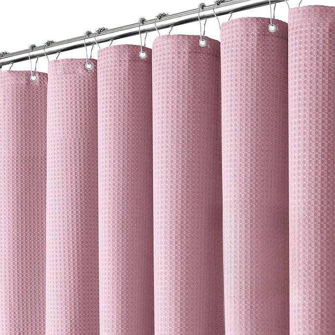 Inhousolu Fabric Shower Curtain Waffle Weave, 230 GSM Heavy Duty, Weighted Hem by INHOUSOLUHOMEDECOR