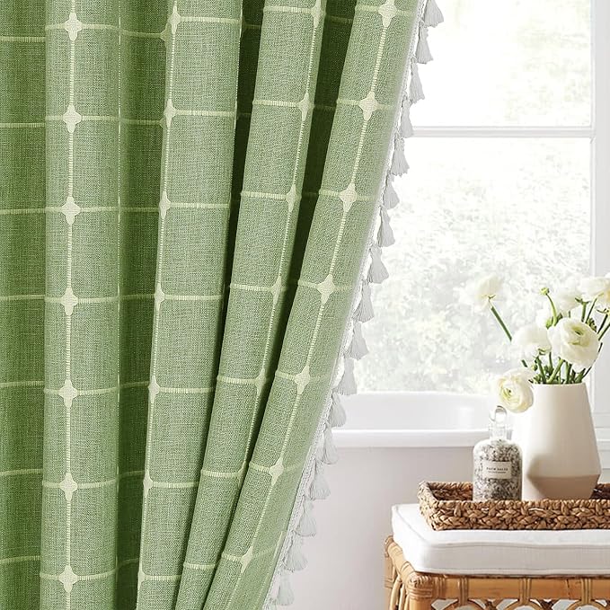 MitoVilla Sage Green Boho Farmhouse Shower Curtains - Image 7